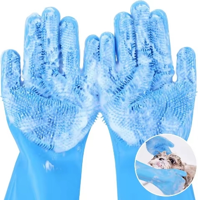 Picture of Silicone Dishes Washing Glove with Cleaning Brush Kitchen Housekeeping Washing Glove 100% Food Grade Dishwashing Gloves Pet Grooming Cleaning Gloves Dog Cat Bathing Shampoo Glove Scrubber- The Asia Express - Multicolor
