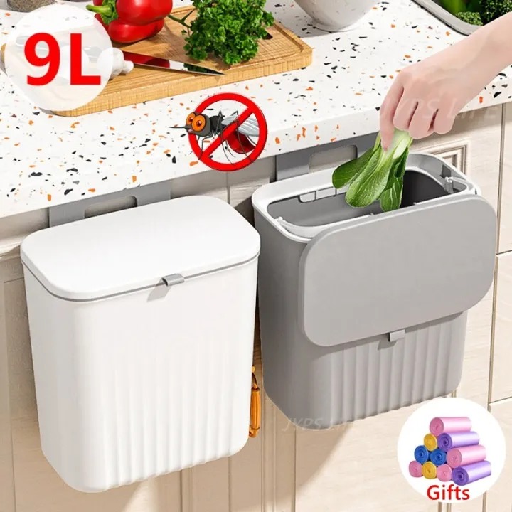 Picture of Wall Hanging Dustbin Classical trash bin With Lid Wall Mounted Hanging Trash Bin Litter Holder Cabinet Door Kitchen Bathroom Decorative Trash Can Bin Eco-Friendly Home Decor Garbage Bin Counter Bins Dustbin for office- The Asia Express - Multicolor