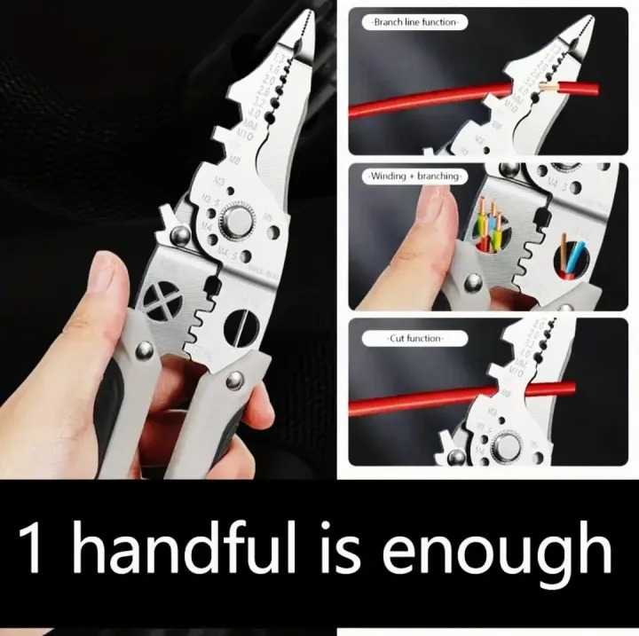 Picture of 8inch Multifunctional Wire Stripper and Crimping Tool or Professionl Electrician Stainless Steel Wire Puller Plier, wire Cutter for Wiring, Looping, Cutting, Splitting, Gripping, Twisting, Nail Pulling and Electrical Stripping Tools- The Asia Express