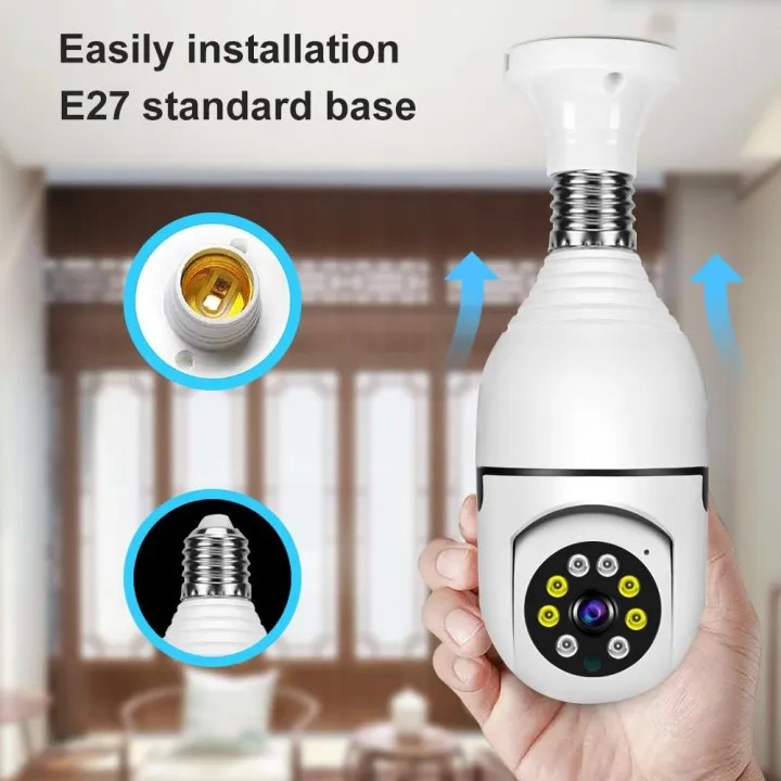 Picture of Smart WiFi Wireless Light Bulb Camera – 360° HD Panoramic 2MP/1080P IP Security Camera with Motion Detection, Night Vision, Two-Way Audio & App Control – Easy Plug-in Light Socket Surveillance Camera for Home, Office & Outdoor Monitoring- The Asia Express - White