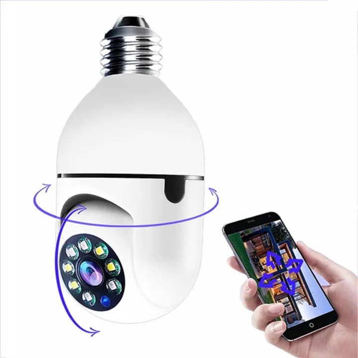 Picture of Smart WiFi Wireless Light Bulb Camera – 360° HD Panoramic 2MP/1080P IP Security Camera with Motion Detection, Night Vision, Two-Way Audio & App Control – Easy Plug-in Light Socket Surveillance Camera for Home, Office & Outdoor Monitoring- The Asia Express - White