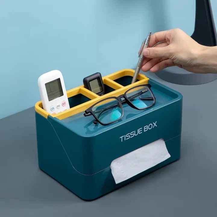 Picture of Multifunctional Rectangular Tissue Box Cover – Modern Decorative Tissue Box Holder with Built-In Storage Organizer for Living Room, Bedroom, Office & Home Decoration - The Asia Express - Multicolor