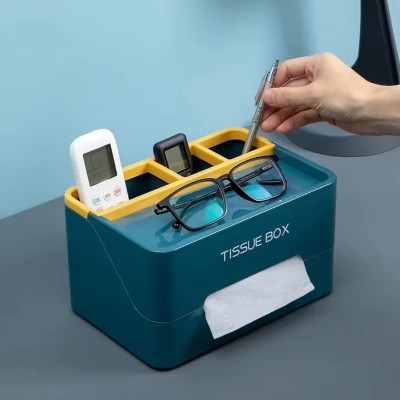 Picture of Multifunctional Rectangular Tissue Box Cover – Modern Decorative Tissue Box Holder with Built-In Storage Organizer for Living Room, Bedroom, Office & Home Decoration - The Asia Express - Multicolor