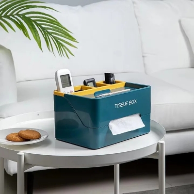 Picture of Multifunctional Rectangular Tissue Box Cover – Modern Decorative Tissue Box Holder with Built-In Storage Organizer for Living Room, Bedroom, Office & Home Decoration - The Asia Express - Multicolor
