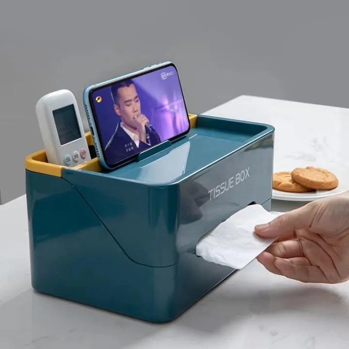 Picture of Multifunctional Rectangular Tissue Box Cover – Modern Decorative Tissue Box Holder with Built-In Storage Organizer for Living Room, Bedroom, Office & Home Decoration - The Asia Express - Multicolor