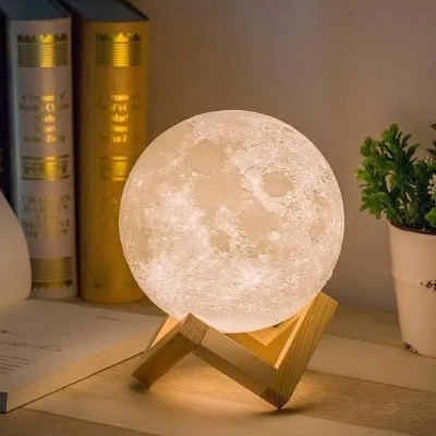 Picture of 3D Moon Lamp – 7-Color Changeable 15cm LED Moon Night Light with Touch Sensor, Wooden/Metal Stand & USB Charging – Romantic Bedroom Decor, Bedside Lamp, Valentine & Festival Gift- The Asia Express