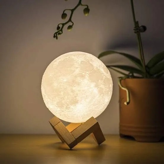 Picture of 3D Moon Lamp – 7-Color Changeable 15cm LED Moon Night Light with Touch Sensor, Wooden/Metal Stand & USB Charging – Romantic Bedroom Decor, Bedside Lamp, Valentine & Festival Gift- The Asia Express