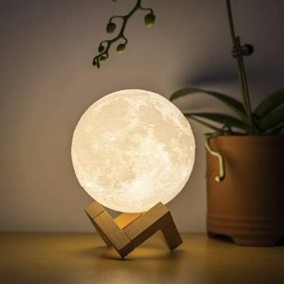 Picture of 3D Moon Lamp – 7-Color Changeable 15cm LED Moon Night Light with Touch Sensor, Wooden/Metal Stand & USB Charging – Romantic Bedroom Decor, Bedside Lamp, Valentine & Festival Gift- The Asia Express