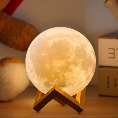 Picture of 3D Moon Lamp – 7-Color Changeable 15cm LED Moon Night Light with Touch Sensor, Wooden/Metal Stand & USB Charging – Romantic Bedroom Decor, Bedside Lamp, Valentine & Festival Gift- The Asia Express