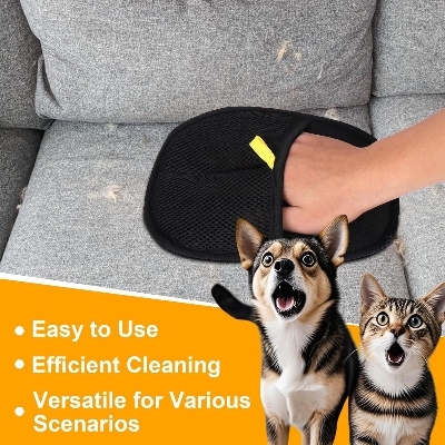 Picture of Electrostatic Pet Hair Remover Gloves – Dual-Sided Reusable Dog & Cat Hair Cleaning Gloves for Sofa, Bed, Clothes, Carpet, Car Interior & Home Furniture – Fast & Gentle Pet Fur Removal Tool- The Asia Express - Black
