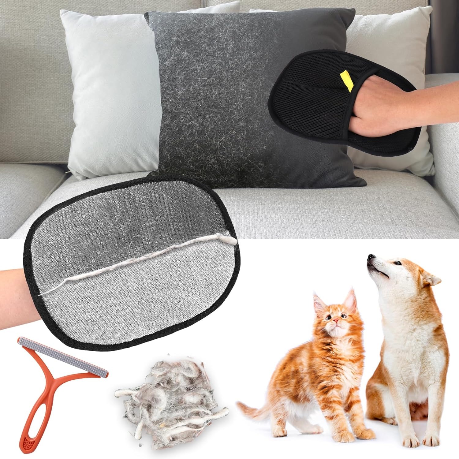 Picture of Electrostatic Pet Hair Remover Gloves – Dual-Sided Reusable Dog & Cat Hair Cleaning Gloves for Sofa, Bed, Clothes, Carpet, Car Interior & Home Furniture – Fast & Gentle Pet Fur Removal Tool- The Asia Express - Black