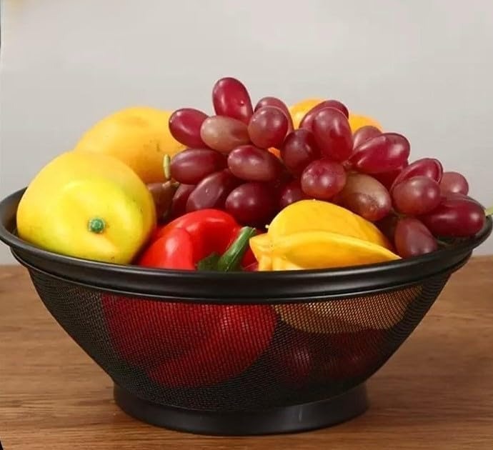 Picture of Premium Mesh Strainer Colander – Heavy-Duty Metal Kitchen Strainers with Super Fine Mesh for Washing, Draining & Rinsing Vegetables, Fruits, Pasta & Cooking Ingredients – Durable Black Stainless Steel Kitchen Tools- The Asia Express