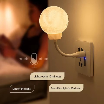Picture of New Design USB Energy-Saving Voice-Controlled Night Light, Moon-Shaped Plug-In Lamp, 3 Lighting Modes,  Rotating Ambient Light for Home & Bedroom- The Asia Express - White