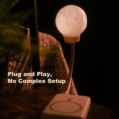 Picture of New Design USB Energy-Saving Voice-Controlled Night Light, Moon-Shaped Plug-In Lamp, 3 Lighting Modes,  Rotating Ambient Light for Home & Bedroom- The Asia Express - White