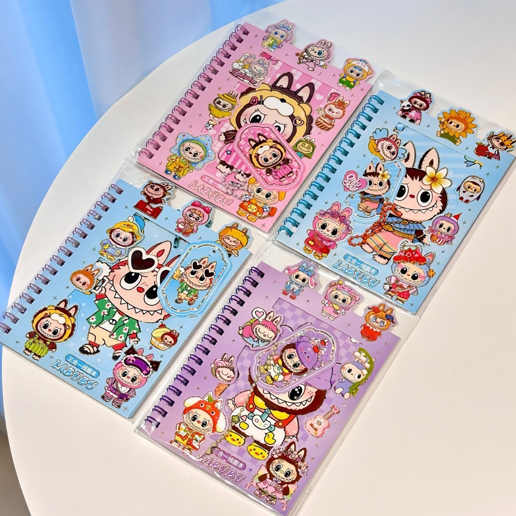 Picture of Labubu Notepad Set with Stickers & Keychain – Cute Cartoon Stationery Gift Pack kids notebook toys children sticker education stationery item- The Asia Express - Multicolor