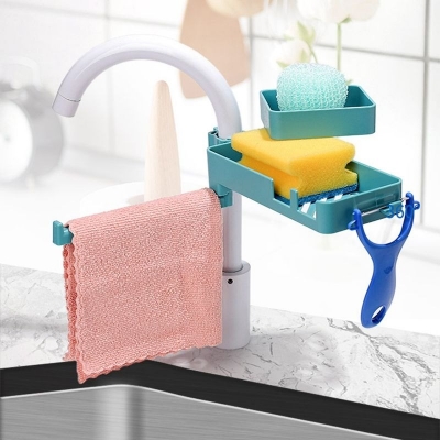 Picture of Kitchen & Bathroom Over Faucet Storage Rack – Multi-Functional Shower Caddy, Sink Caddy, Towel & Cleaning Cloth Holder, Sponge Organizer- The Asia Express - Multicolor