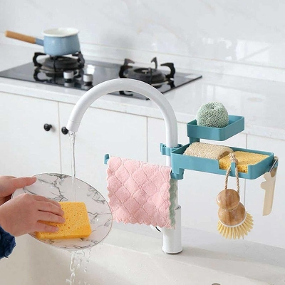 Picture of Kitchen & Bathroom Over Faucet Storage Rack – Multi-Functional Shower Caddy, Sink Caddy, Towel & Cleaning Cloth Holder, Sponge Organizer- The Asia Express - Multicolor