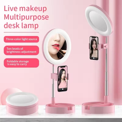 Picture of G3 Live Makeup Multipurpose Desk Lamp with LED Retractable Selfie Ring Light – Dimmable Ring Lamp, Adjustable Tripod Stand, Professional Photographic Lighting for Live Streaming, Video Recording & Camera Use - The Asia Express - Multicolor