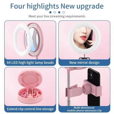 Picture of G3 Live Makeup Multipurpose Desk Lamp with LED Retractable Selfie Ring Light – Dimmable Ring Lamp, Adjustable Tripod Stand, Professional Photographic Lighting for Live Streaming, Video Recording & Camera Use - The Asia Express - Multicolor