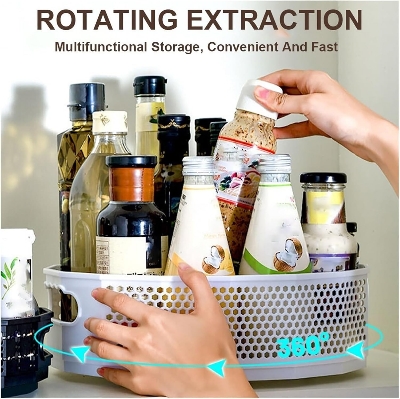 Picture of 360° Rotating Plastic Storage Rack Department Store Box Tray – Multi-Purpose Kitchen Shelf Organizer for Seasoning, Spice Jars, Oil Bottles & Bathroom Toiletries, Smooth Rotating Condiment Holder Plate - The Asia Express - Multicolor