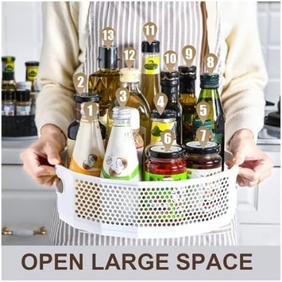 Picture of 360° Rotating Plastic Storage Rack Department Store Box Tray – Multi-Purpose Kitchen Shelf Organizer for Seasoning, Spice Jars, Oil Bottles & Bathroom Toiletries, Smooth Rotating Condiment Holder Plate - The Asia Express - Multicolor