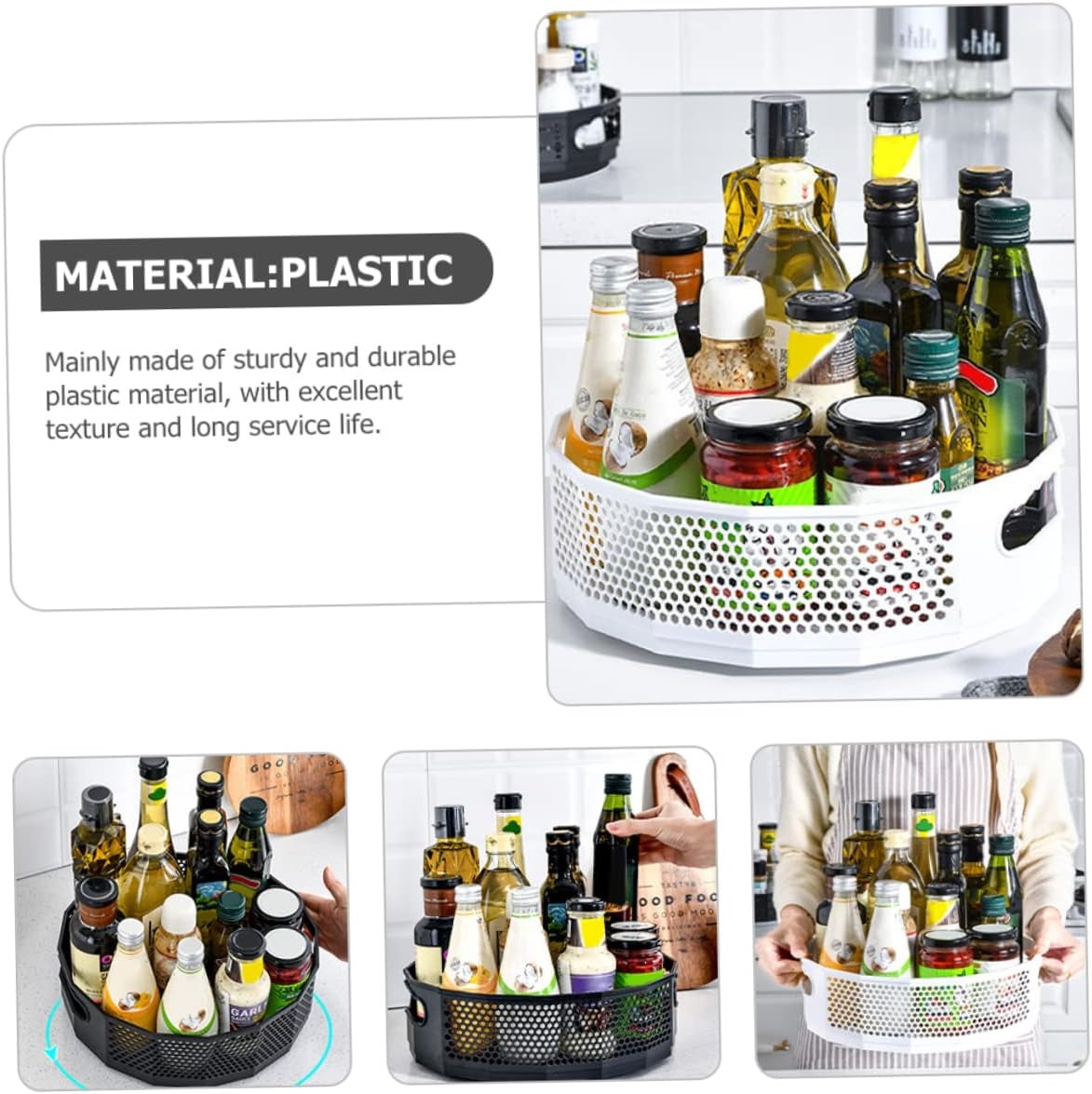Picture of 360° Rotating Plastic Storage Rack Department Store Box Tray – Multi-Purpose Kitchen Shelf Organizer for Seasoning, Spice Jars, Oil Bottles & Bathroom Toiletries, Smooth Rotating Condiment Holder Plate - The Asia Express - Multicolor