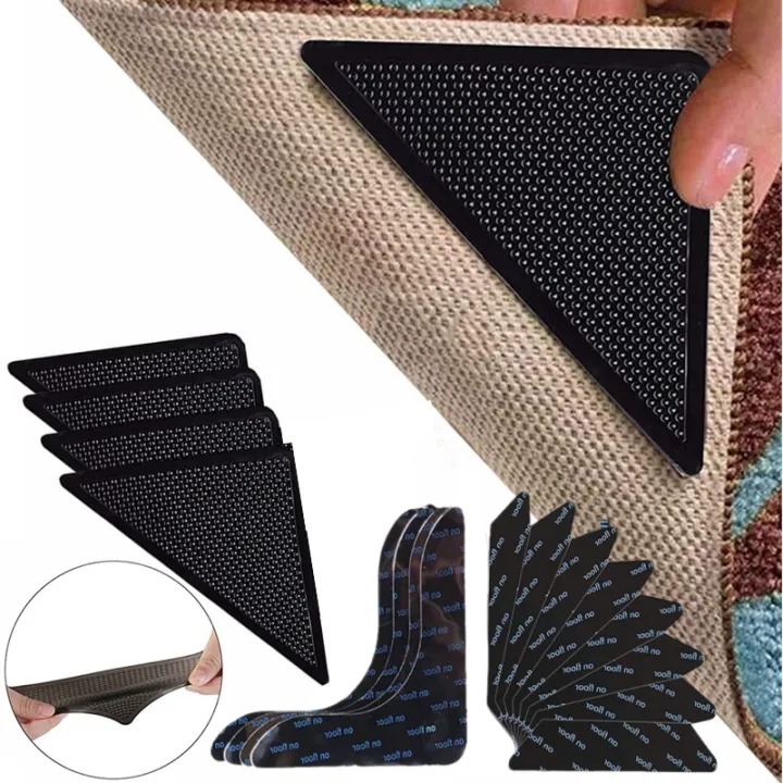 Picture of 4/8 Pcs Triangle Carpet Non-Slip Stickers & Rug Grippers – Washable, Reusable Anti-Skid Double-Sided Pads | Carpet Fixing Patches for Tile, Hardwood & Smooth Floors, Anti-Curling Corner Grips - The Asia Express