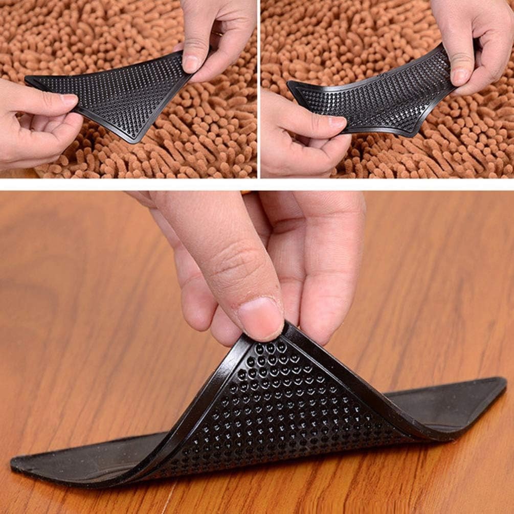 Picture of 4/8 Pcs Triangle Carpet Non-Slip Stickers & Rug Grippers – Washable, Reusable Anti-Skid Double-Sided Pads | Carpet Fixing Patches for Tile, Hardwood & Smooth Floors, Anti-Curling Corner Grips - The Asia Express