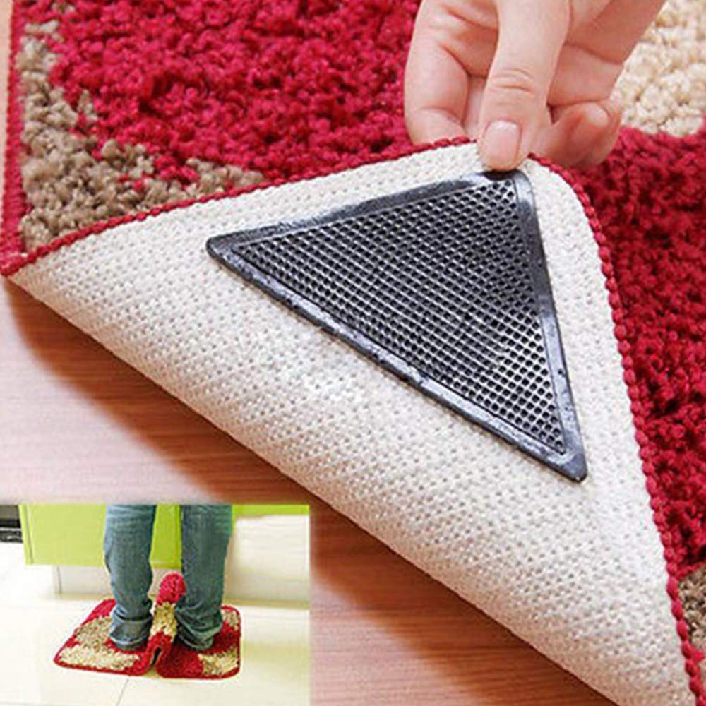 Picture of 4/8 Pcs Triangle Carpet Non-Slip Stickers & Rug Grippers – Washable, Reusable Anti-Skid Double-Sided Pads | Carpet Fixing Patches for Tile, Hardwood & Smooth Floors, Anti-Curling Corner Grips - The Asia Express