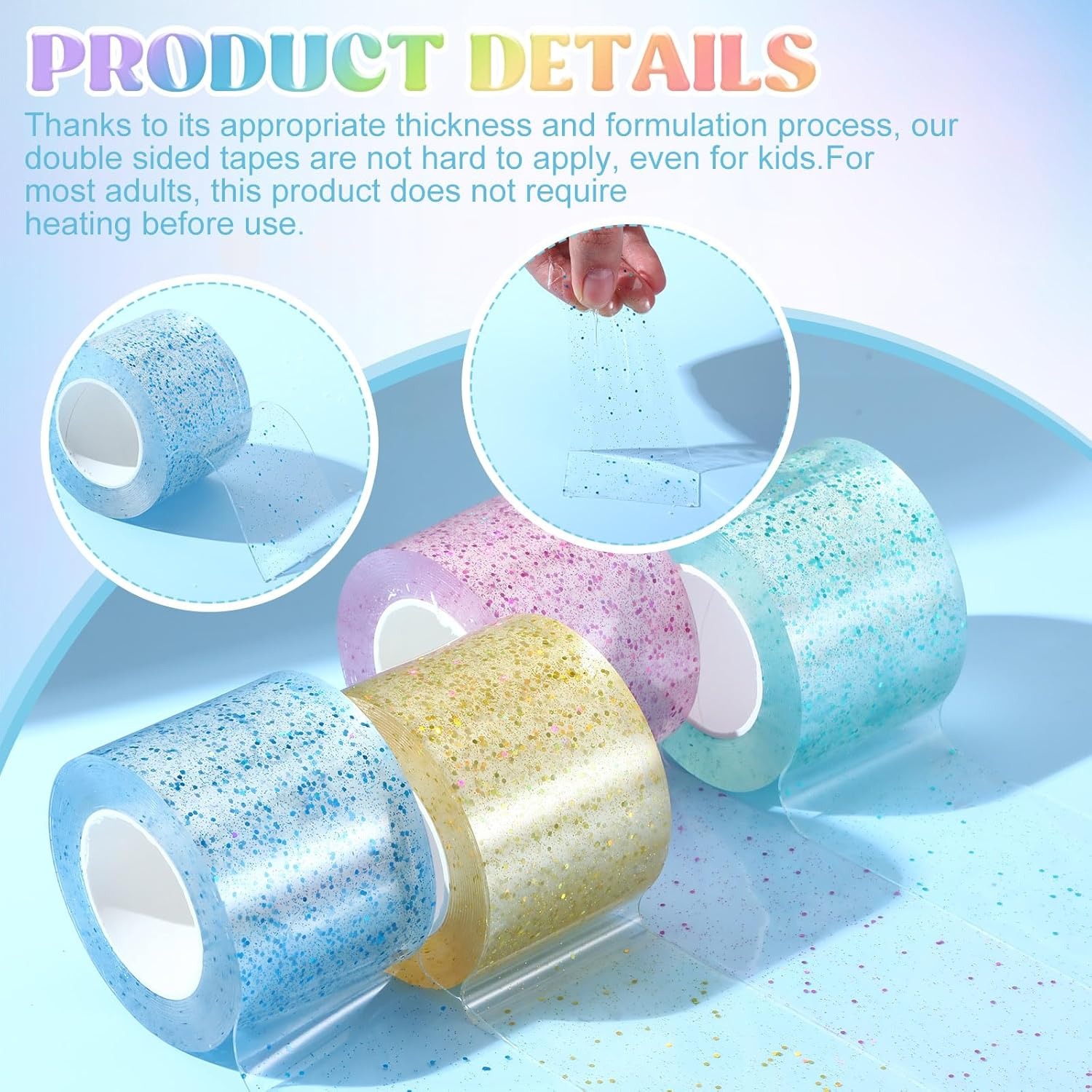 Picture of 1PC Colorful Glitter Nano Bubble Tape – High-Sticky Double-Sided Adhesive Blowable Bubble Tape for DIY Craft, Pinch Bubble, Stress Relief & Creative Toy Making - The Asia Express - Multicolor