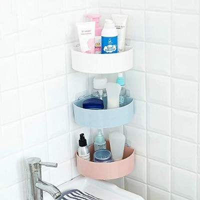 Picture of Triangle Corner Shelf Bathroom Shower Caddy – Self Adhesive Wall Mounted Storage Rack, Plastic Organizer Basket for Bathroom & Kitchen Corner Use - The Asia Express - Multicolor
