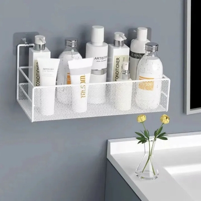 Picture of Metal Bathroom Wall Mounted Storage Rack – Shower Caddy Organizer Shelf with Soap Holder Basket for Shampoo, Toilet & Washroom Accessories - The Asia Express - Multicolor