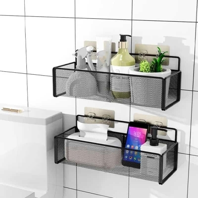 Picture of Metal Bathroom Wall Mounted Storage Rack – Shower Caddy Organizer Shelf with Soap Holder Basket for Shampoo, Toilet & Washroom Accessories - The Asia Express - Multicolor