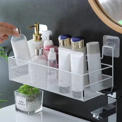 Picture of Metal Bathroom Wall Mounted Storage Rack – Shower Caddy Organizer Shelf with Soap Holder Basket for Shampoo, Toilet & Washroom Accessories - The Asia Express - Multicolor
