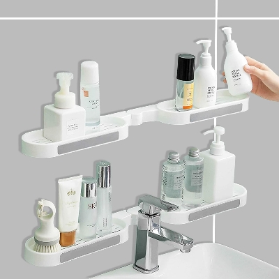 Picture of Wall Mounted Revolving Bathroom Shelf – Punch-Free Self-Adhesive Corner Storage Rack, Hard Plastic Shower & Kitchen Organizer (No Drilling Required) - The Asia Express - Multicolor