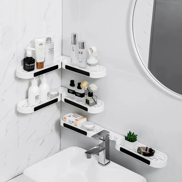 Picture of Wall Mounted Revolving Bathroom Shelf – Punch-Free Self-Adhesive Corner Storage Rack, Hard Plastic Shower & Kitchen Organizer (No Drilling Required) - The Asia Express - Multicolor