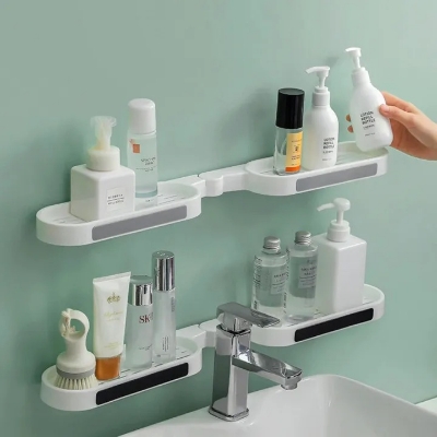 Picture of Wall Mounted Revolving Bathroom Shelf – Punch-Free Self-Adhesive Corner Storage Rack, Hard Plastic Shower & Kitchen Organizer (No Drilling Required) - The Asia Express - Multicolor