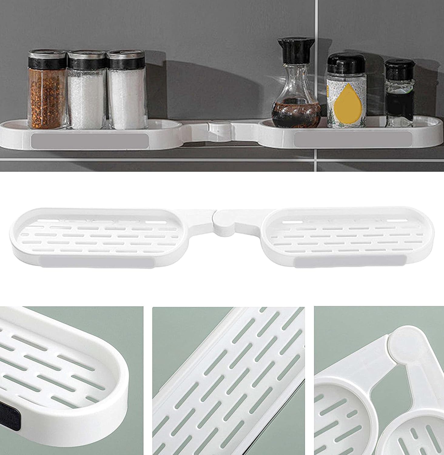 Picture of Wall Mounted Revolving Bathroom Shelf – Punch-Free Self-Adhesive Corner Storage Rack, Hard Plastic Shower & Kitchen Organizer (No Drilling Required) - The Asia Express - Multicolor
