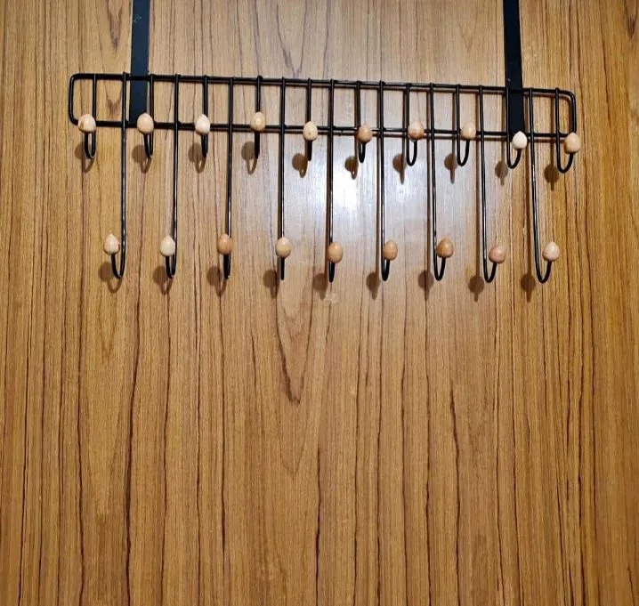Picture of Magic Door Hanger with 19 Hooks – 2 Step Space Saver Over-the-Door Steel Organizer for Clothes, Coats, Pants & Kitchen Items - The Asia Express - Black