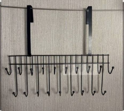 Picture of Magic Door Hanger with 19 Hooks – 2 Step Space Saver Over-the-Door Steel Organizer for Clothes, Coats, Pants & Kitchen Items - The Asia Express - Black