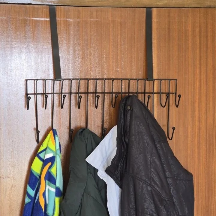 Picture of Magic Door Hanger with 19 Hooks – 2 Step Space Saver Over-the-Door Steel Organizer for Clothes, Coats, Pants & Kitchen Items - The Asia Express - Black