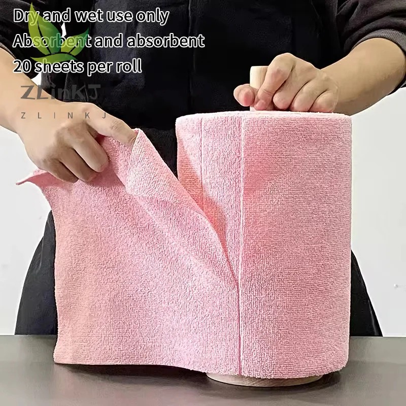 Picture of Reusable Microfiber Cleaning Cloth Roll – 20 Sheets Kitchen Dish Wipe Towel, Greaseproof Quick-Dry Hand-Tear Washable Household Cleaning Rag - The Asia Express - Multicolor