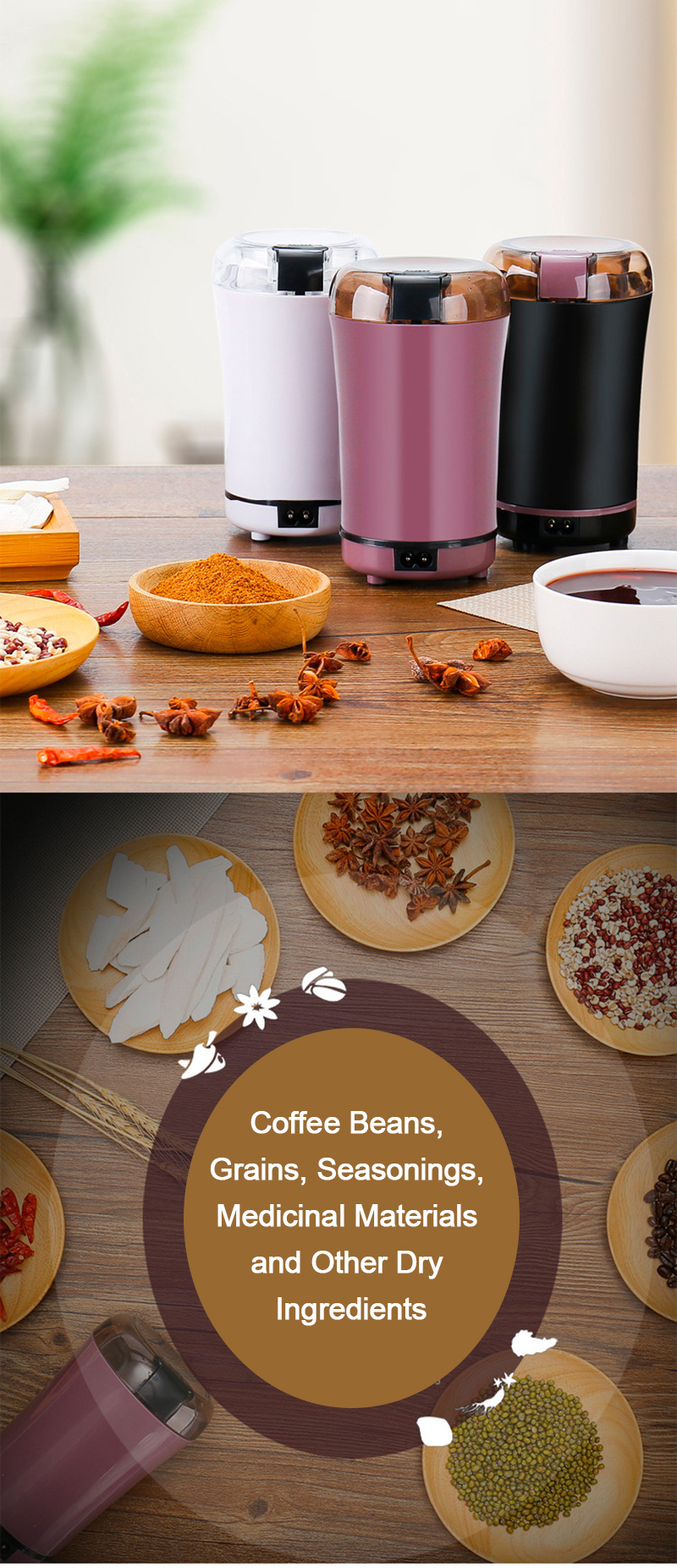 Picture of Mini Electric Coffee Grinder Powerful Cafe Grass Nuts Herbs Grains Pepper Tobacco Spice Flour Mill Coffee Beans Grinder Machine - Multicolor
