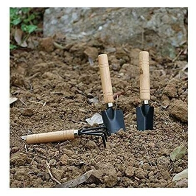 Picture of pcs Mini Garden Shovel Rake Spade Bonsai Tools Set Wooden Handle for Flowers Potted Plant Garden Tools Weeding Tools - Black