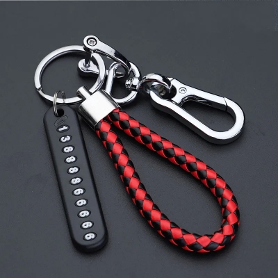 Picture of Special Telephone Number Anti-Lost Phone Number Key Ring Keychain for Car and Motorbike 1PCS PU Leather Braided Woven Rope Anti-Lost Keychain DIY Bag Pendant Key Chain Holder Key Car Trinket Keyring asia express - Multicolor
