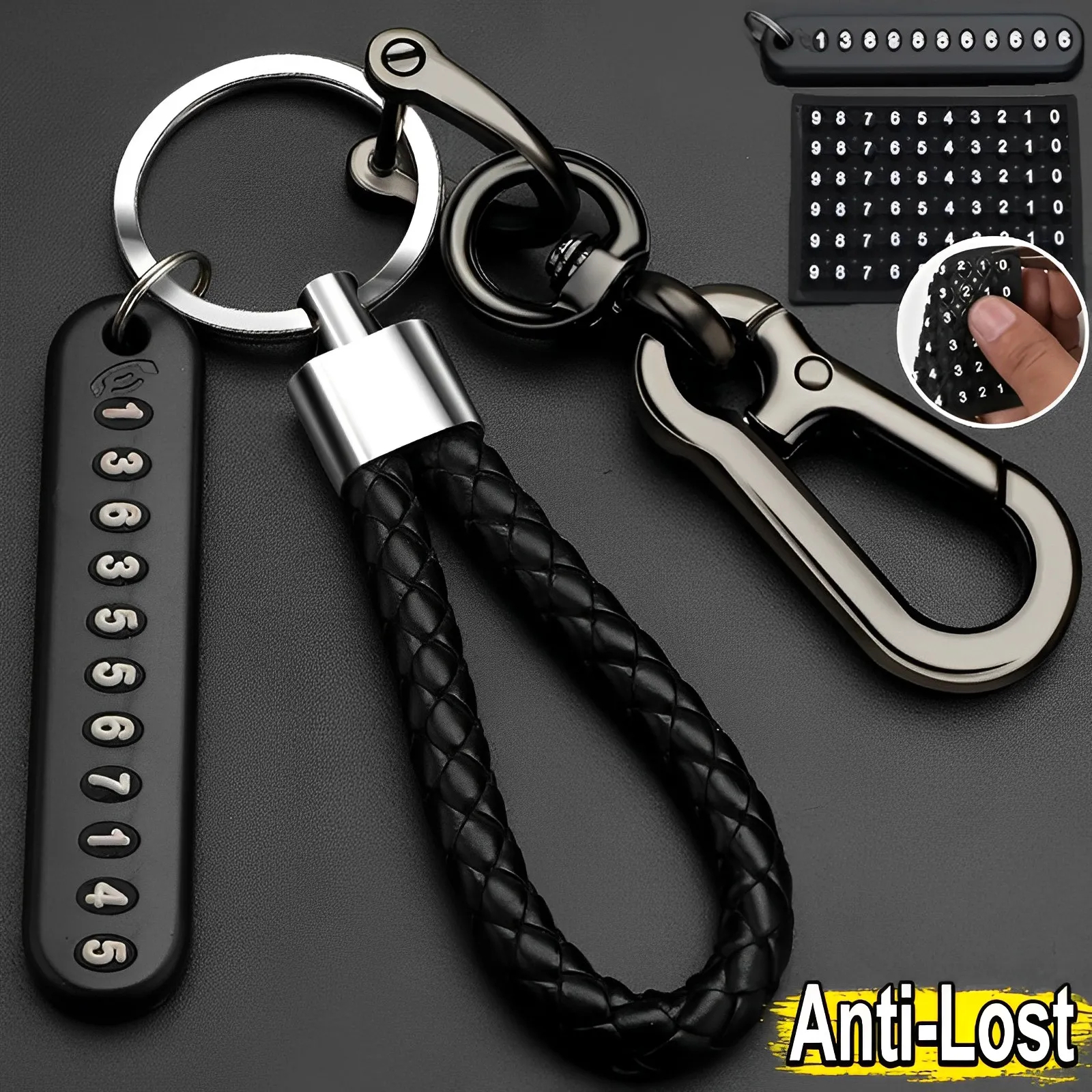 Picture of Special Telephone Number Anti-Lost Phone Number Key Ring Keychain for Car and Motorbike 1PCS PU Leather Braided Woven Rope Anti-Lost Keychain DIY Bag Pendant Key Chain Holder Key Car Trinket Keyring asia express - Multicolor