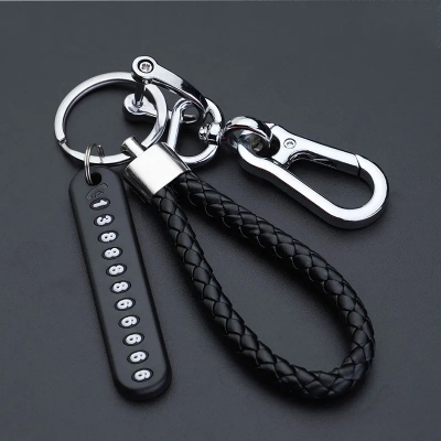 Picture of Special Telephone Number Anti-Lost Phone Number Key Ring Keychain for Car and Motorbike 1PCS PU Leather Braided Woven Rope Anti-Lost Keychain DIY Bag Pendant Key Chain Holder Key Car Trinket Keyring asia express - Multicolor
