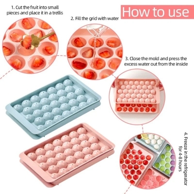 Picture of I33 Grids Plastic Round Ball Ice Box Round Ice Ball Ice Tray Mold Moulds Ice Ball Maker 3D Round Ice Cube Tray with Lid Plastic ice ball tray cute ice tray ice cube case ice cube tray asia express - Multicolor