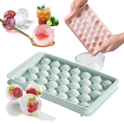 Picture of I33 Grids Plastic Round Ball Ice Box Round Ice Ball Ice Tray Mold Moulds Ice Ball Maker 3D Round Ice Cube Tray with Lid Plastic ice ball tray cute ice tray ice cube case ice cube tray asia express - Multicolor