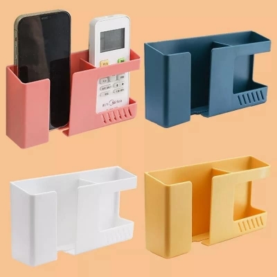 Picture of 2 in 1 Wall-mounted Mobile Phone Remote Control Storage Box Multifunctional Punch-free Storage Rack Wall Debris Storage Holder - Multicolor